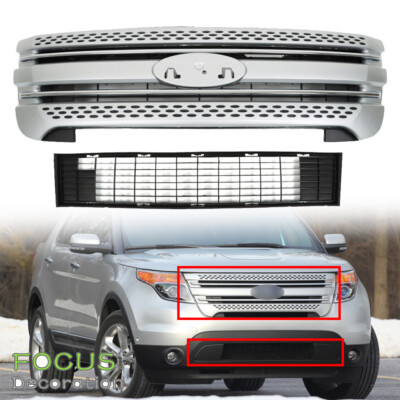 Front Upper Grill Assembly Lower Grille Set Silver For 2011-2015