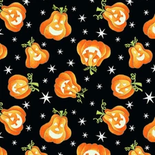 Halloween Fabric | Here We Glow in Dark Pumpkin Toss Black | Henry Glass YARD