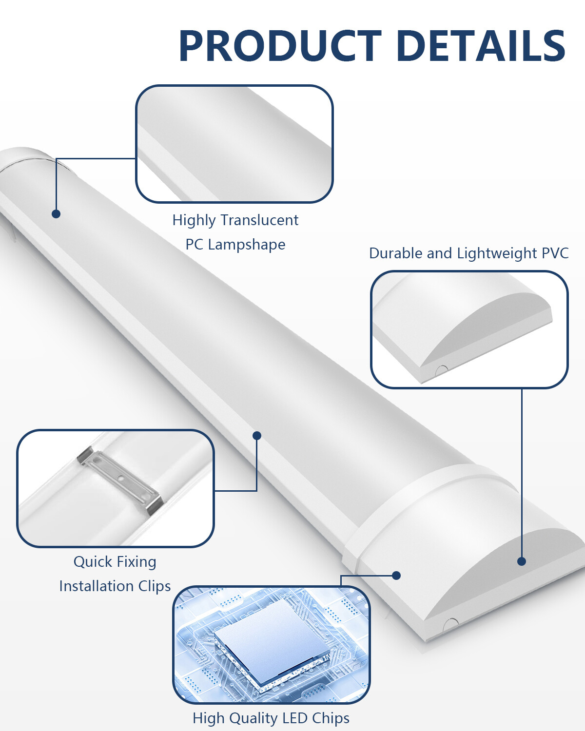 4FT LED Linear Strip Batten Light Fixture 2 Wattages/2 Lumen