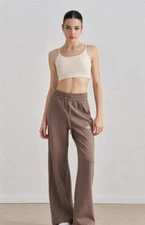 New AIo Yoga Women's High-Rise Straight-Leg Drawstring Brown Gym Pants