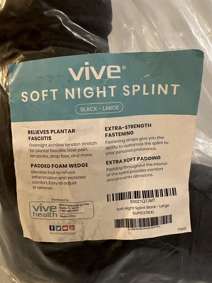 Vive Soft Night Splint Black Small New Plantar Fasciitis - Image 2 of 4