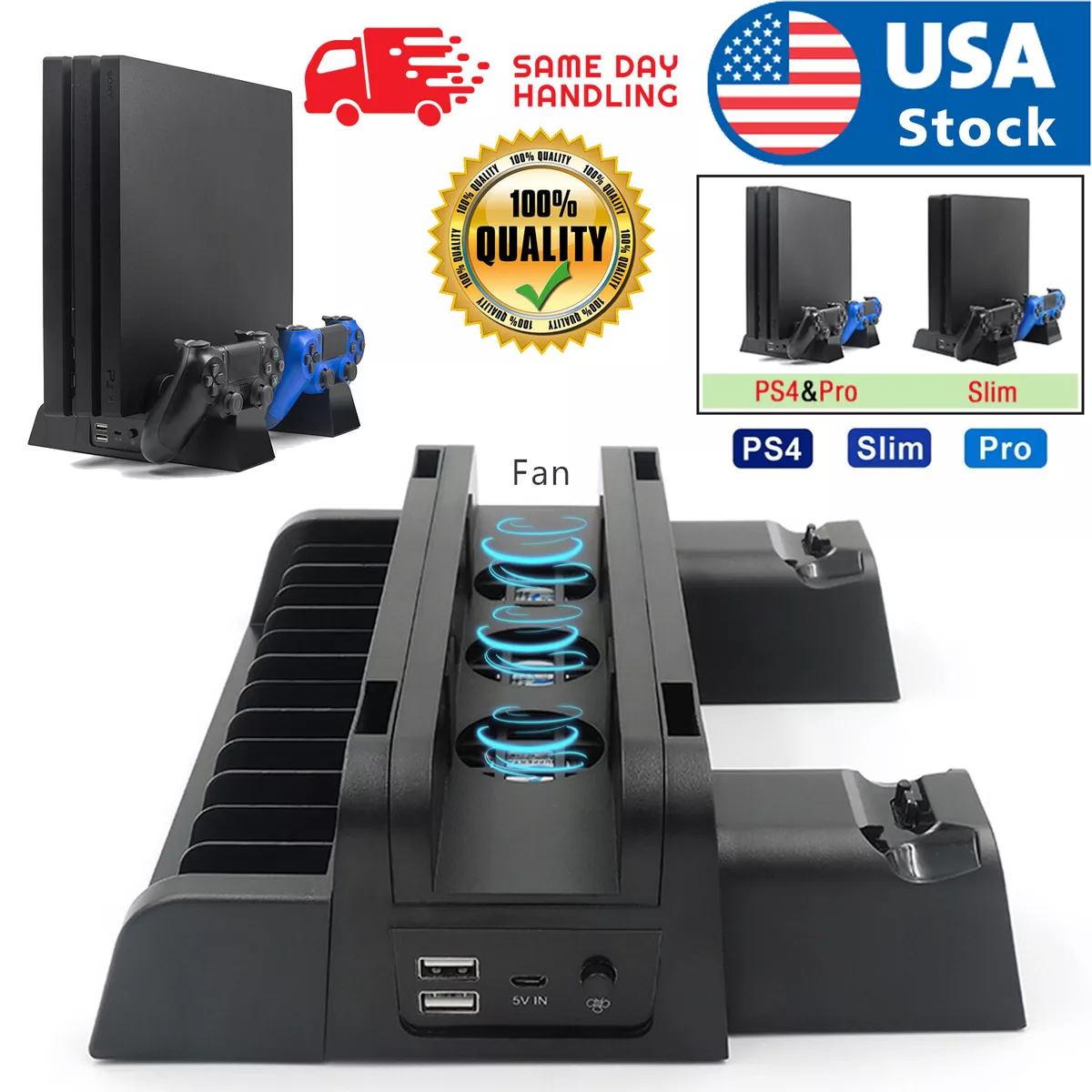 For PS4 Pro Slim Vertical Stand 3 Cooling Fan Controller