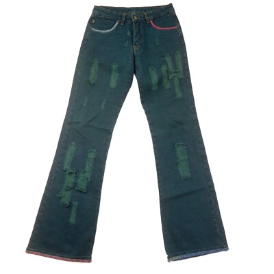 Tensilio Bootcut Green Jeans Womens 10 Distressed Color Stitching