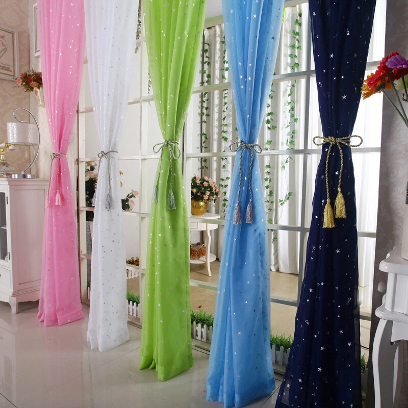 Elegante Estrella Impreso Transparente Cortinas Varilla Bolsillo Tul Fresco Gasa Voile 1 Panel Foto 2 de 4