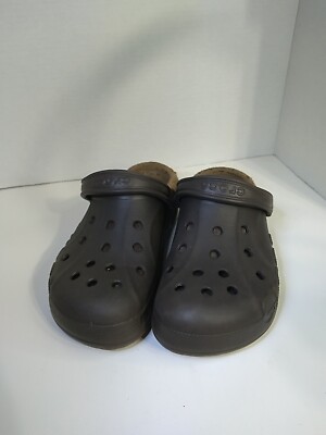 Crocs Faux Fur Lined Classic Clog Slip On Strap Brown Mens 8 Womens 10 Bolder Co