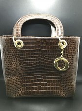 Vintage CHIC BAGS USA Brown Leather Alligator Print Gold Trim Purse Clutch