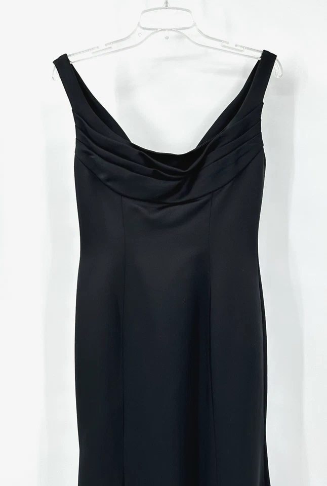 Maxi Vestido Vintage Victor Costa Nahdree Satén Capucha Cuello Formal Cóctel Negro 6 Foto 4 de 4