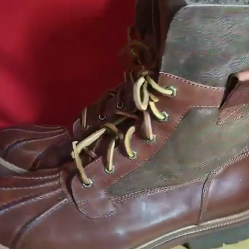 HS Track Mens Leather Boots Lace Up Shearling Lining 12 M - Video 1 of 1