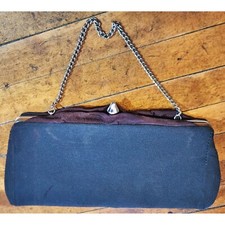 Vintage Black  Brown Fabric Clutch With Chain Strap - 5x9.75 Inch