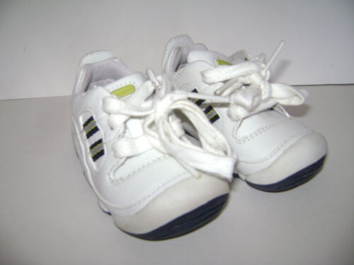 STRIDE RITE SCOOTER BABY BOYS SHOES size 2 M WHITE BLUE GREEN LEATHER CUTE - Picture 1 of 5
