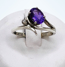 925 Sterling Silver Purple Amethyst Oval Side CZ February Birth Stone Ring 6.5