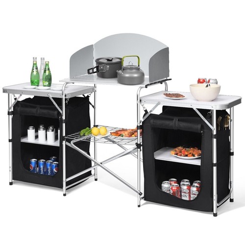 2 IN1 Folding Table Camping Kitchen Storage Aluminum Stand Table Cooking BBQ - Picture 7 of 13