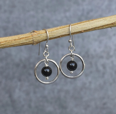 Black Onyx Dangle Earring 925 Sterling Silver Women Earring Free 