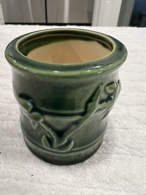 Lucky Bamboo Planter Pot Vase 3'' x 2 3/4 Green Cute No Cracks or Chips 