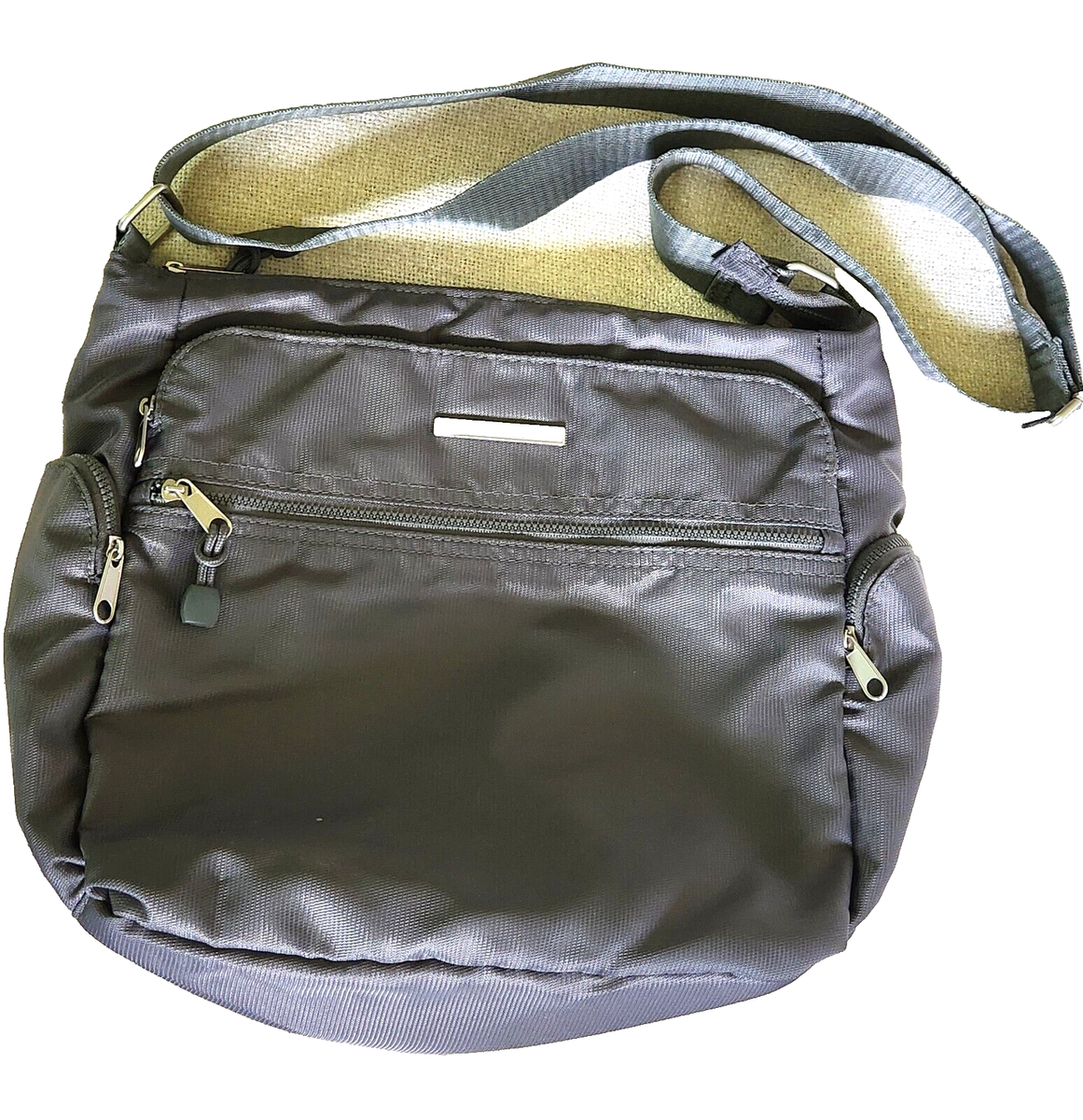 Nylon Crossbody Bag Waterproof Adjustable Strap Gray 11