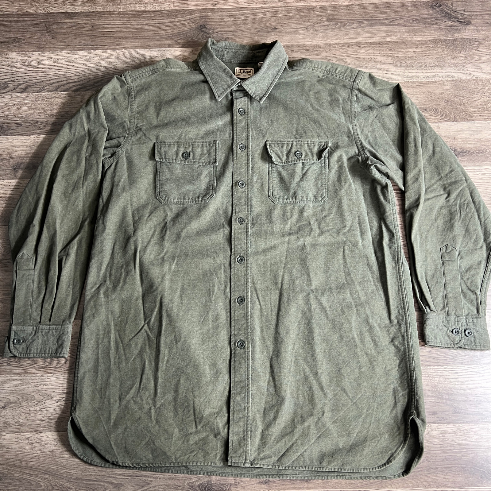 LL Bean Shirt Mens XLT Chamois Shirt Traditional Fit Cotton Button Down Green