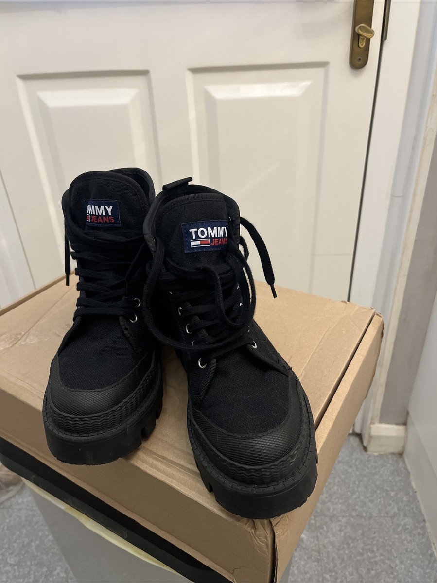 Tommy Hilfiger Chunky Cleat Canvas Ankle Uk Black On