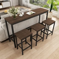 Kitchen Dining Set Modern w/3 Stools & Pub Table, Easy Assembly - Dark Brown