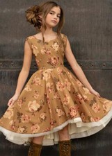 New Girls Joyfolie Autumn Pumpkin holiday Dress Floral Rose Ochre Vintage 12
