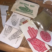 Henna Travel Kit, Mehndi Tattoo,Powder, Oil In Burlap Bag, New