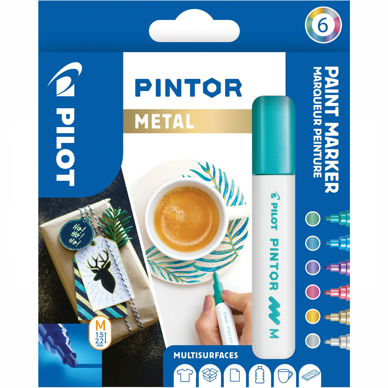 Pilot Pintor Marker Pen Bullet Tip Medium Set of 6 Metallic Colours