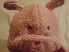 Pink Bear Fleece Beanie Hat with Earflaps Girls Infant Toddler 12mo-18mo,