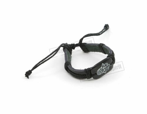 1 Sacred Hamsa hand Black Leather Bracelet charm Bangle Wristband Punk Shield - Picture 1 of 1
