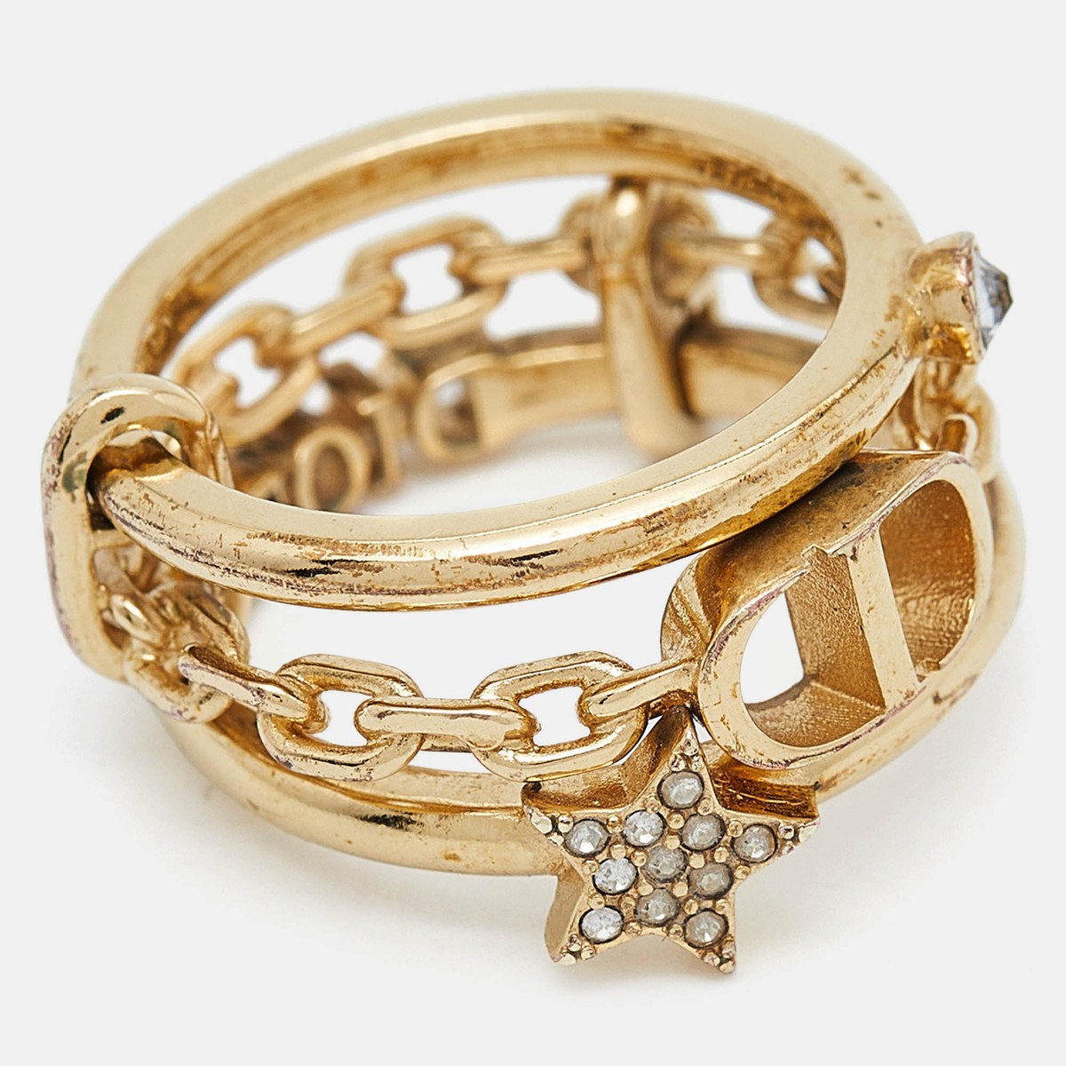 Dior CD Crystals Gold Tone Logo Triple Ring Size 54 | eBay Dior CD Crystals Gold Tone Logo Triple Ring Size 54 | eBay