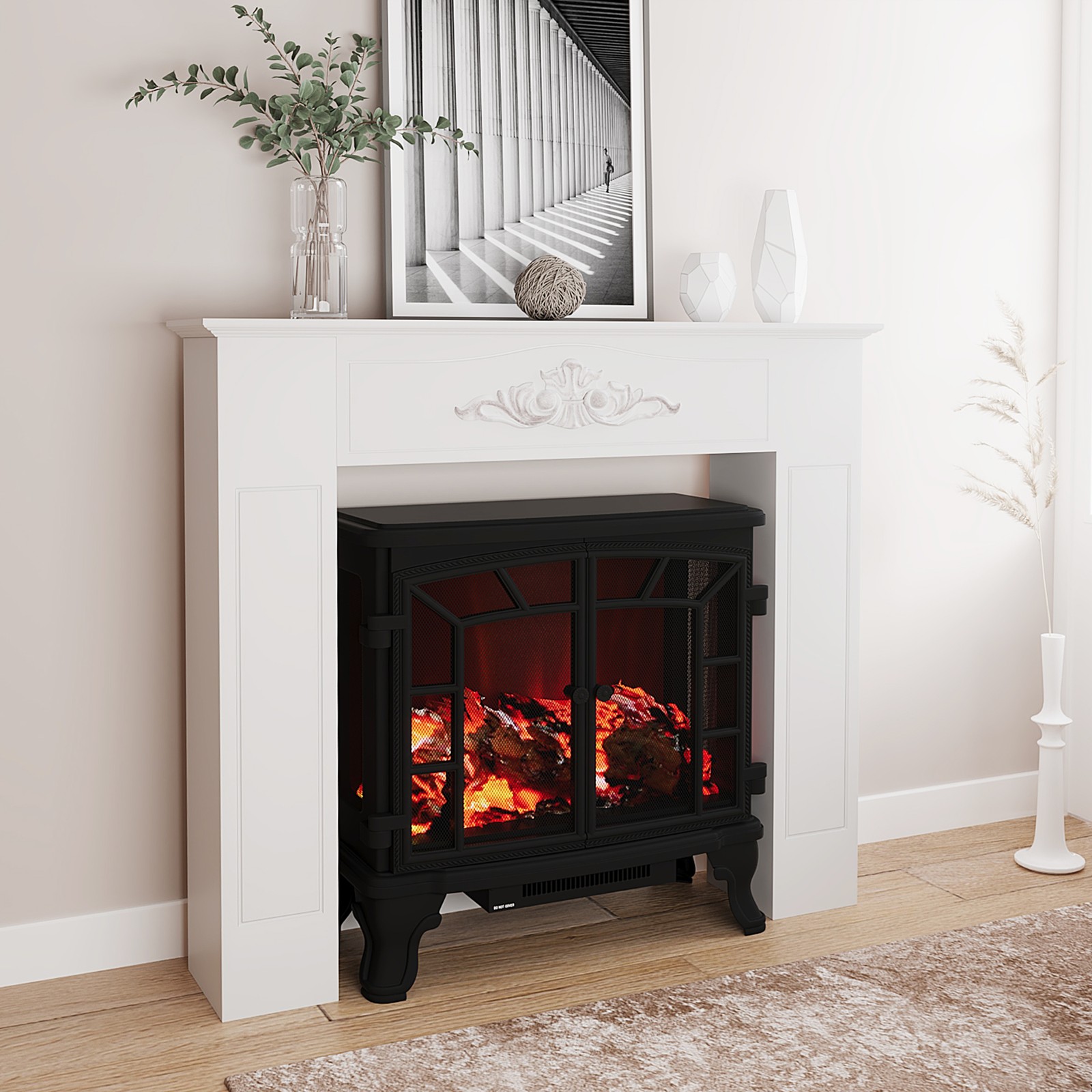 HOMCOM Freestanding Wood Mantel Surround for Electric Fireplace Stove