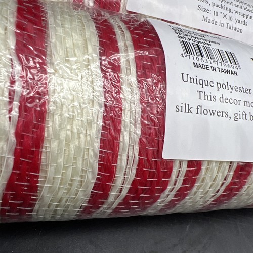 Fabric Stripe Mesh Red & Ivory Lot Of 2 New Waterproof 10 X 10 Yds Wreath - Picture 2 of 3