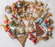 Vintage & New Lot Christmas Tree Ornaments Classic & Miniature Carousel Santas +