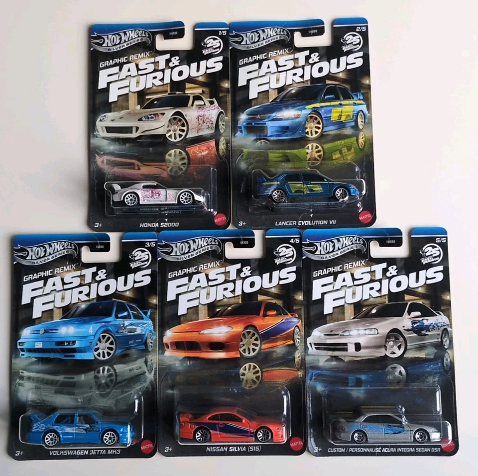 Hot Wheels Fast & Furious Graphic Remix 5 Set Honda, Jetta, Silvia, Integra, Lan