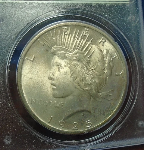 1925 United States Peace Silver Dollar PCGS MS 63 Old Holder "Rattler"