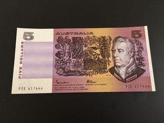 1985 $5 Johnston/Fraser Gothic UNC semi Solid Number scarce!!! CV=$90