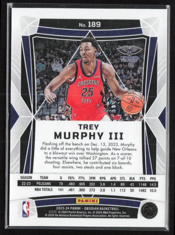 2023-24 Panini Obsidian #189 Trey Murphy III Electric Etch International - Image 2 of 2
