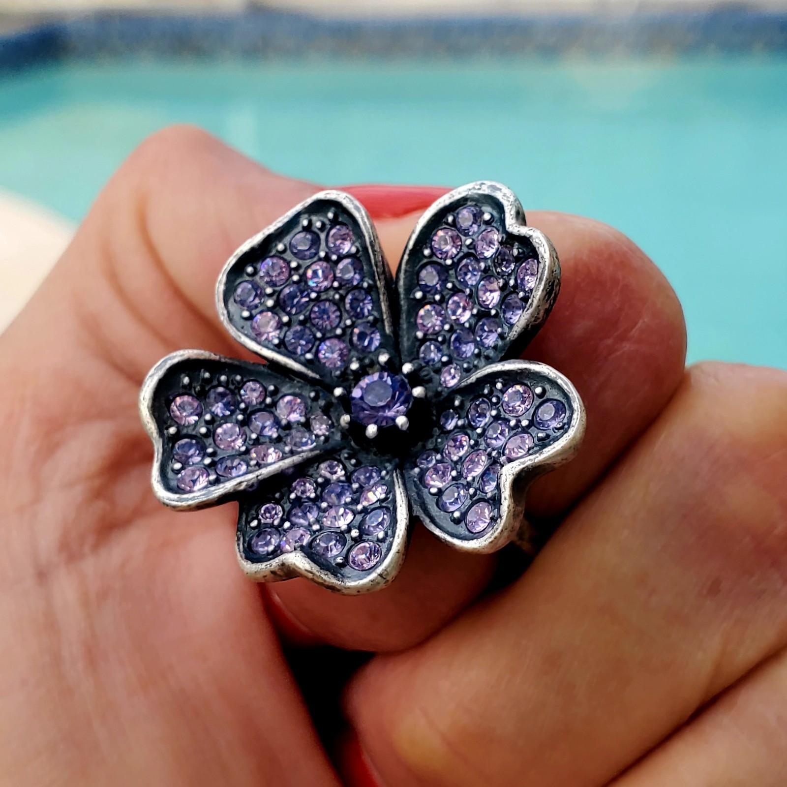 Hobe Signed Crystal Statement Ring Lavender Purpl… - image 8