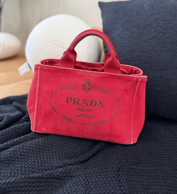 PRADA SMALL RED CANVAS CANAPA HANDBAG