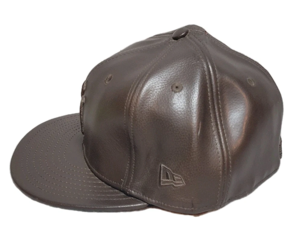 New Era New York Yankees Genuine 100% Leather Deadstock Fitted Hat 7 1/4 Brown - Image 4 of 4