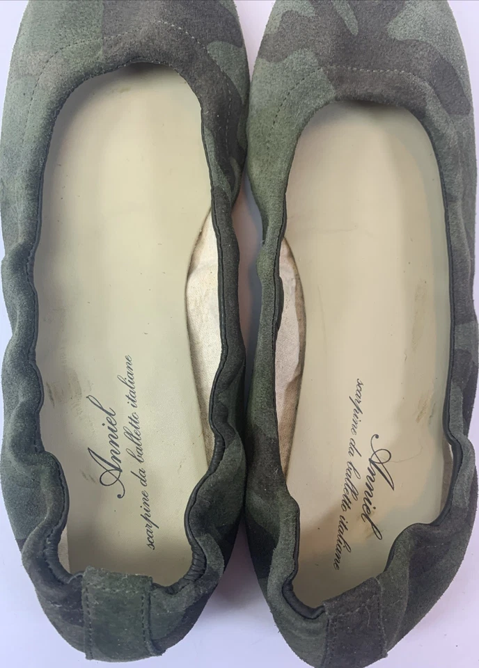 Anniel Clásico Gamuza Camuflaje Verde Marrón Puntera Redonda Plano Tacón Apilado 36/5.5 Italia Foto 4 de 4