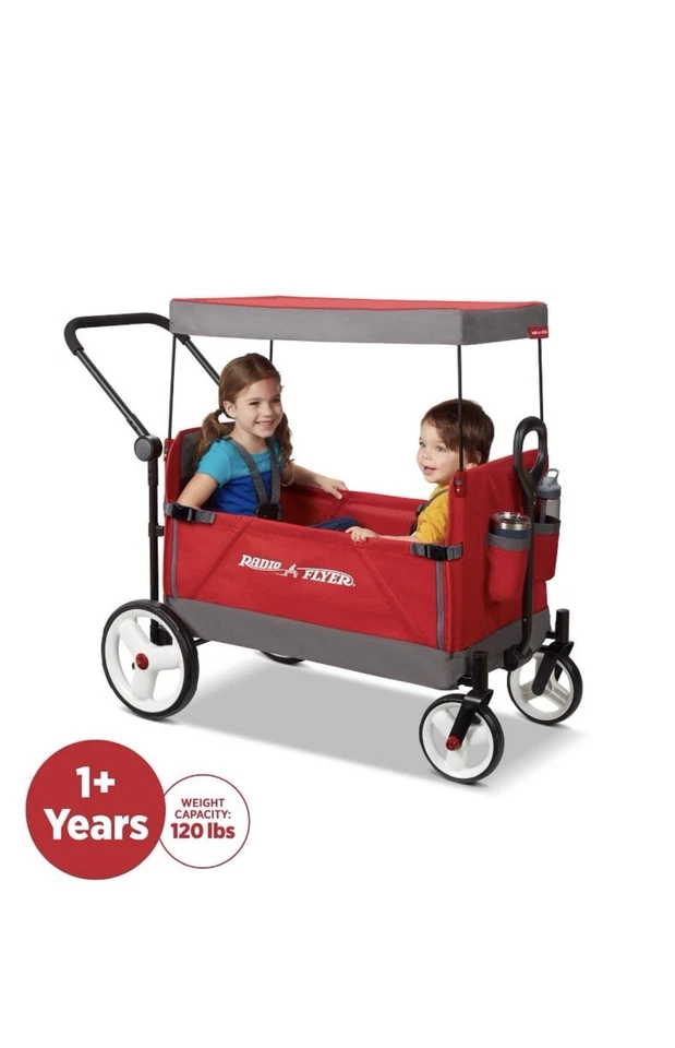 Cochecito de carga convertible Radio Flyer para niños con dosel: acero plástico rojo Foto 2 de 4