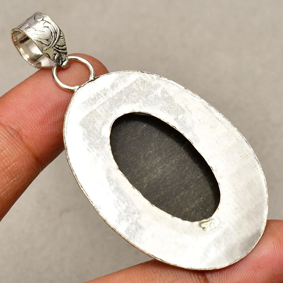 Ciondolo gioiello fatto a mano in argento sterling 925 pietra gemma lucido 2,36" - Immagine 4 di 4