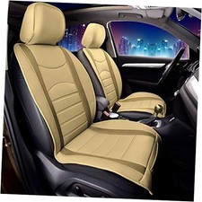 Faux Leather Car Seat Cushions for Low Back Seat, Universal Beige Front Set
