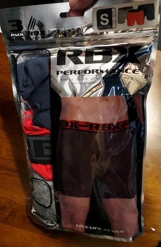 Paquete de 3 calzoncillos boxer de secado rápido RBX Performance para hombre S (28-30) NUEVO Foto 2 de 3