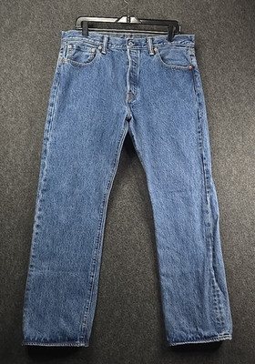Levis 501 Button Fly Jeans Mens Size 34x30 Blue Medium Wash Straight Leg
