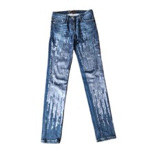 Roberto Cavalli Vtg Y2K Dark Blue Embellished Sequin Denim Low Rise Skinny Sz 38