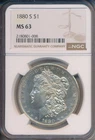1880-S MORGAN SILVER DOLLAR **NGC CERTIFIED MS 63** FREE SHIPPING!!