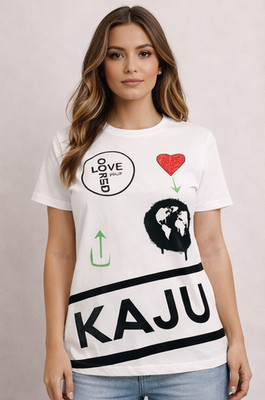 Damen-T-Shirt weiß Grafik Love Your World Glitzer Herzdruck Freizeitshirt