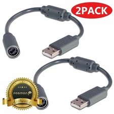 2x Dongle USB Breakaway Cable Cord Adapter For Xbox 360 PC Wired Controller Plug