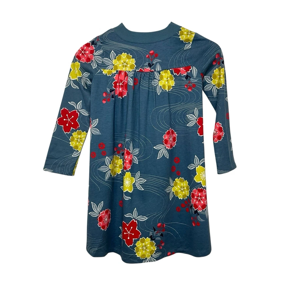 Чай коллекции девочек Японии Riko трапеции цветочный платье Sz 7 синий V шеи хлопок - Изображение 2 из 4