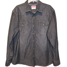 Wrangler Denim Button-Up Shirt Mens XL Work Western Gray Pearl Snap Long Sleeve